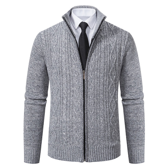 Herren Strickjacke mit Stehkragen und strukturierter Musterung EB