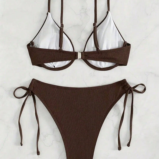 Damen Triangel-Bikini mit verstellbaren Trägern und Seitenschnürungen EB