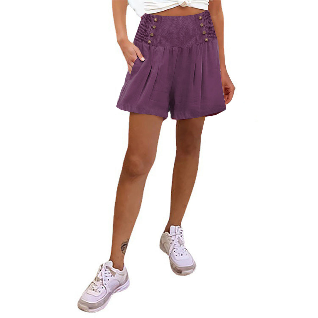 Damen elegante Shorts mit hohem Bund und Knopfdetail EB