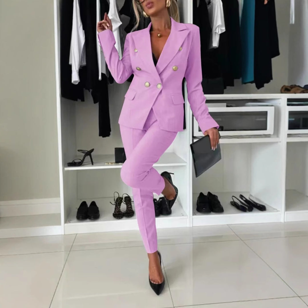 Damen Doppelreihiger taillierter Hosenanzug mit Slim-Hose EB