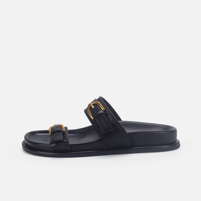Damen elegante Riemensandalen mit goldenen Schnallen EB