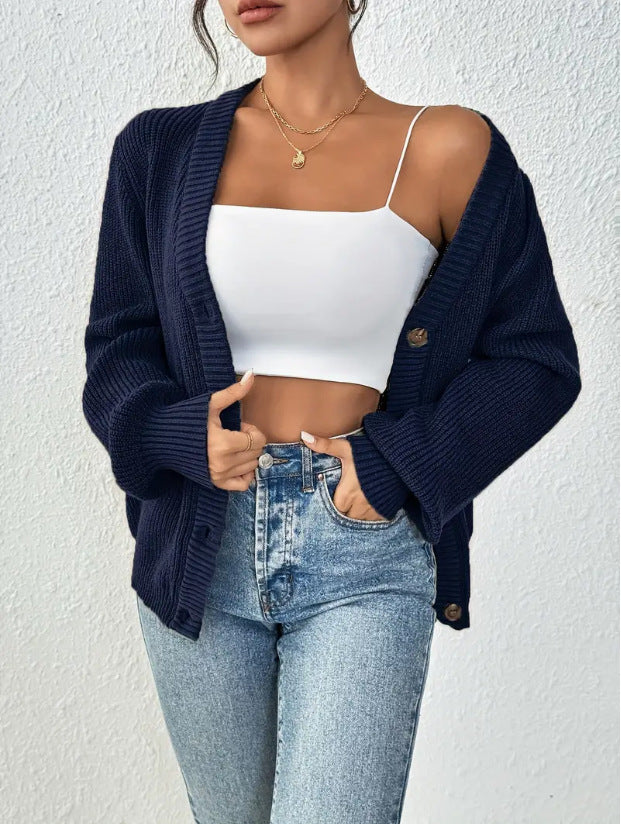 Damen Grobstrickjacke mit knöpfen und weitem Schnitt EB