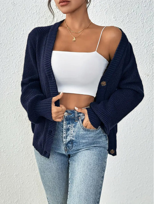 Damen Grobstrickjacke mit knöpfen und weitem Schnitt EB