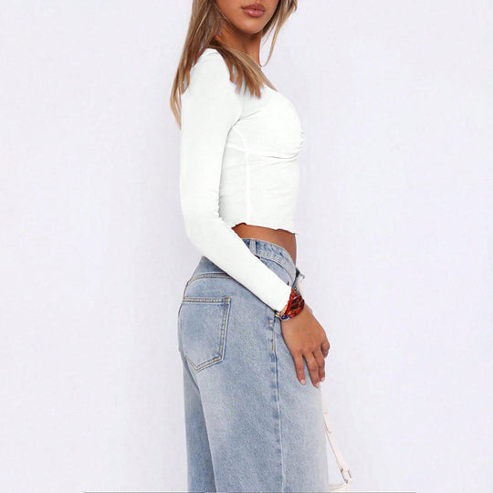 Damen gerafftes Cropped-Longsleeve mit Twist-Bustier und eckigem Ausschnitt Eichborn Berlin