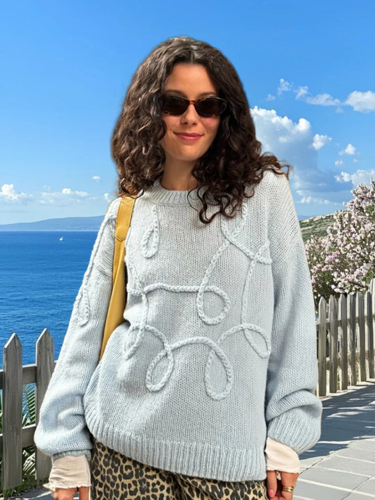 Damen Modischer Strickpullover mit strukturiertem Zopfmuster und lockerer Passform EB