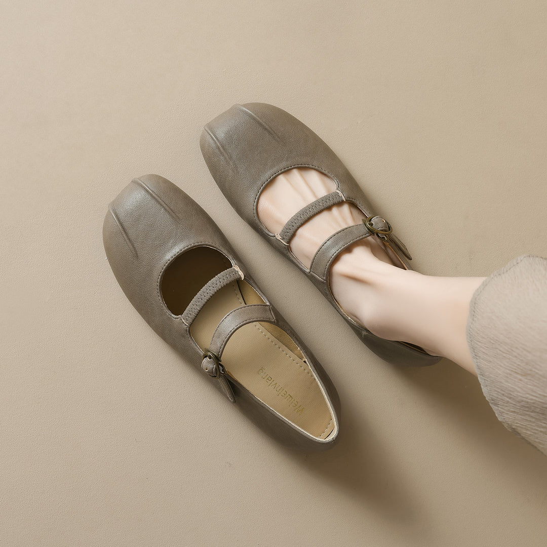 Damen Ballerinas mit eleganter Schnalle und hochwertigem Leder EB