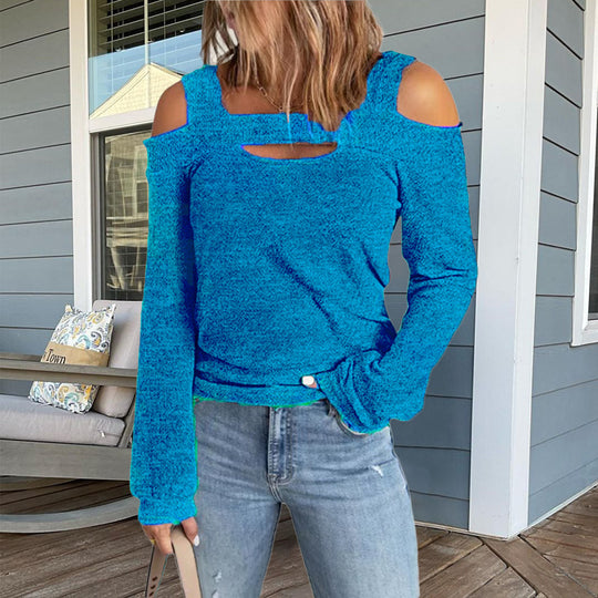 Damen modisches Longsleeve-Top mit Cut-Out-Details und Schulterfreiem Design EB
