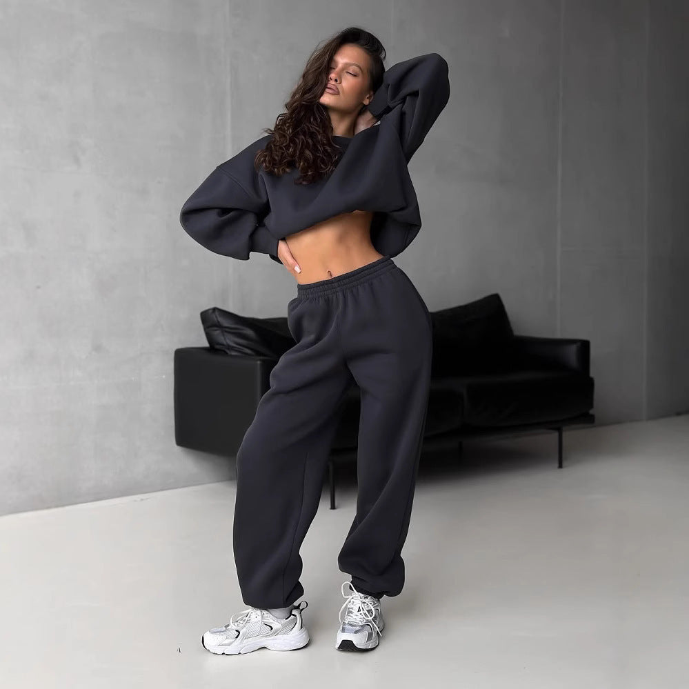 Damen taillenhohe French-Terry Jogginghose mit elastischem Bund und gerippten Fußbündchen EB