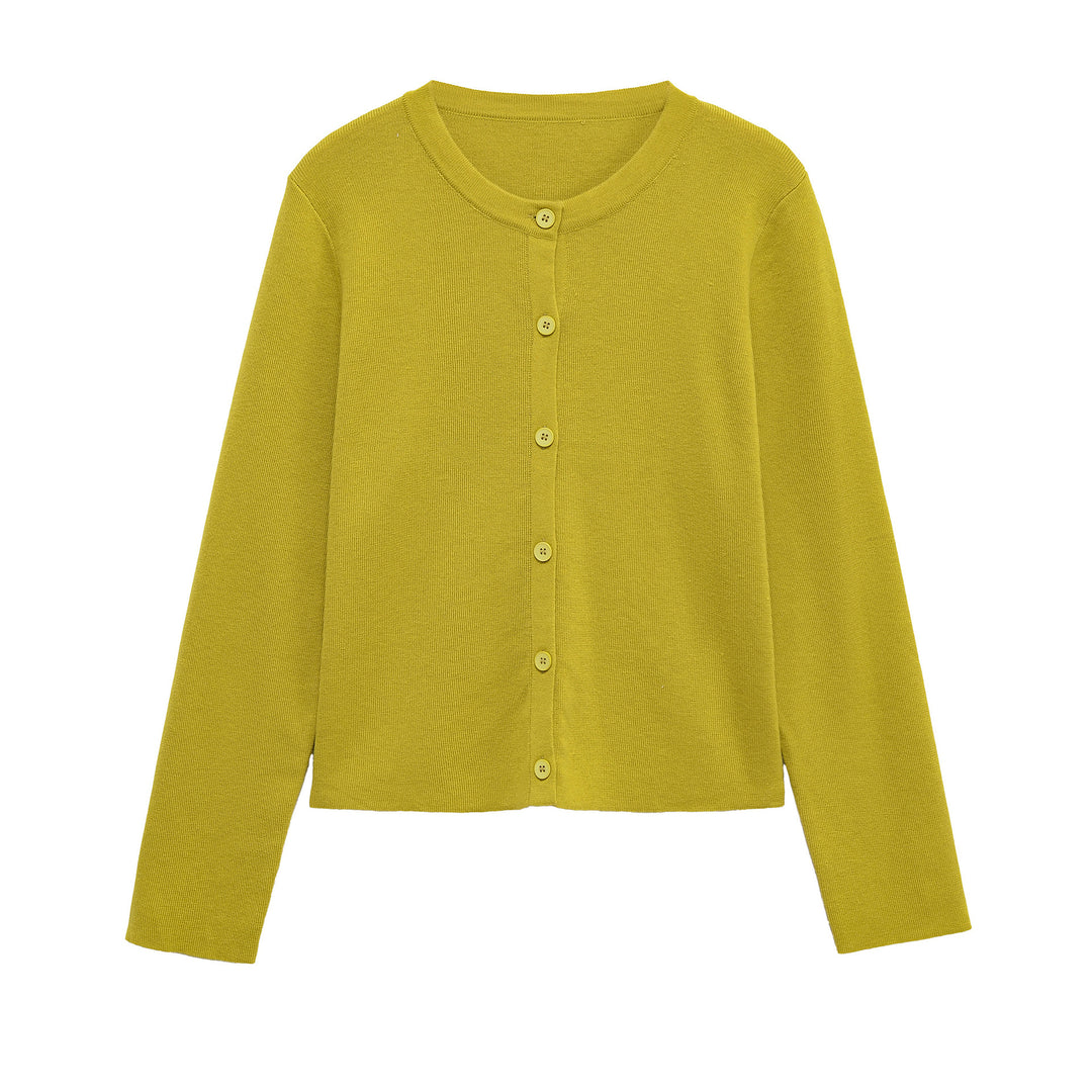 Damen Kleidung aus hochwertigem Strickmaterial mit Knopfleiste und Rundhalsausschnitt EB