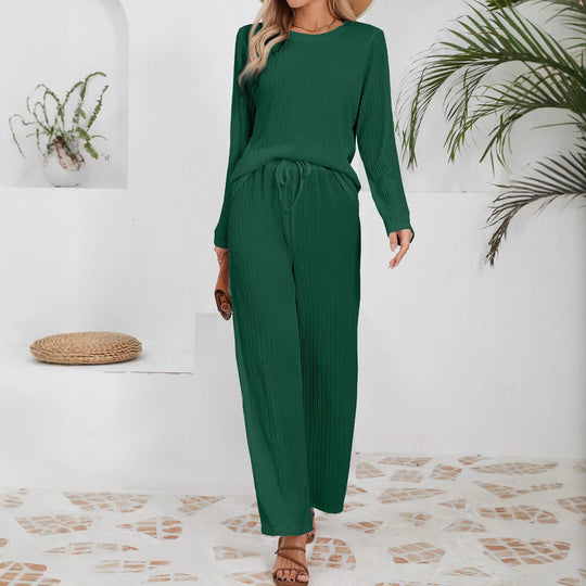 Damen Lässiges Lounge-Set aus leichtem Rippmaterial mit elastischem Bund EB