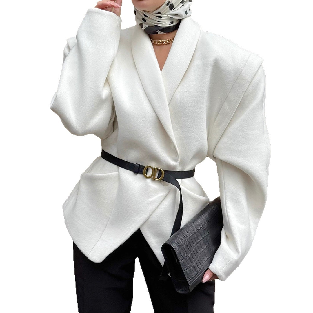 Damen Modischer Oversized-Wollmantel mit tailliertem Design und Gürtel EB