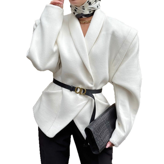 Damen Modischer Oversized-Wollmantel mit tailliertem Design und Gürtel EB