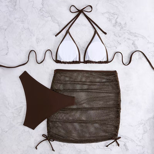 Damen Triangel-Bikini-Set mit verstellbarem Rock EB
