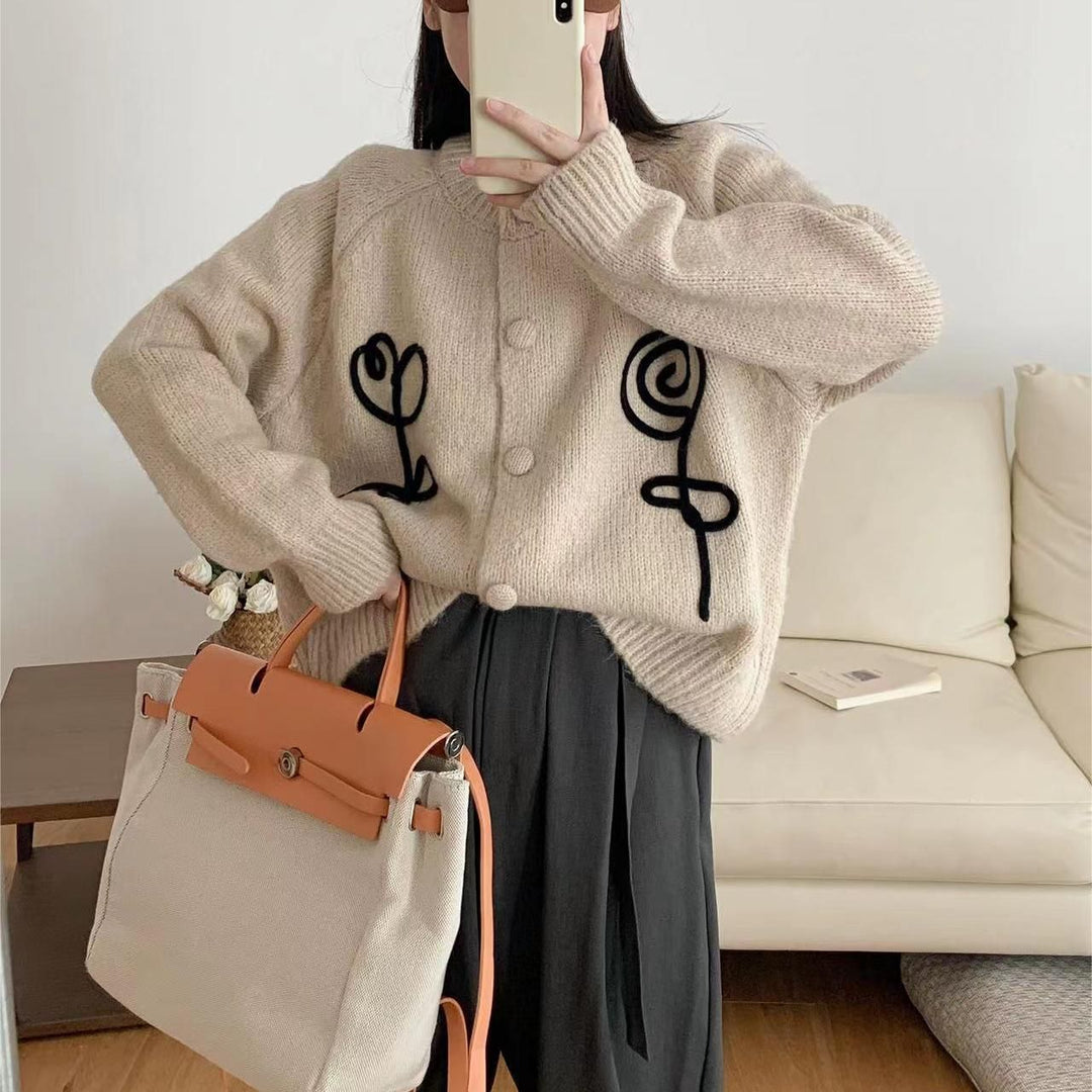 Damen Kuscheliger Strick-Cardigan mit kreativem Motiv EB