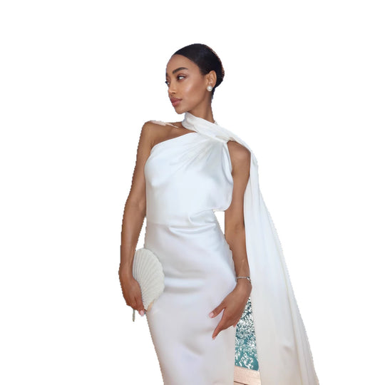 Damen Elegantes Abendkleid mit fließendem Design und schulterfreier Kapuze EB