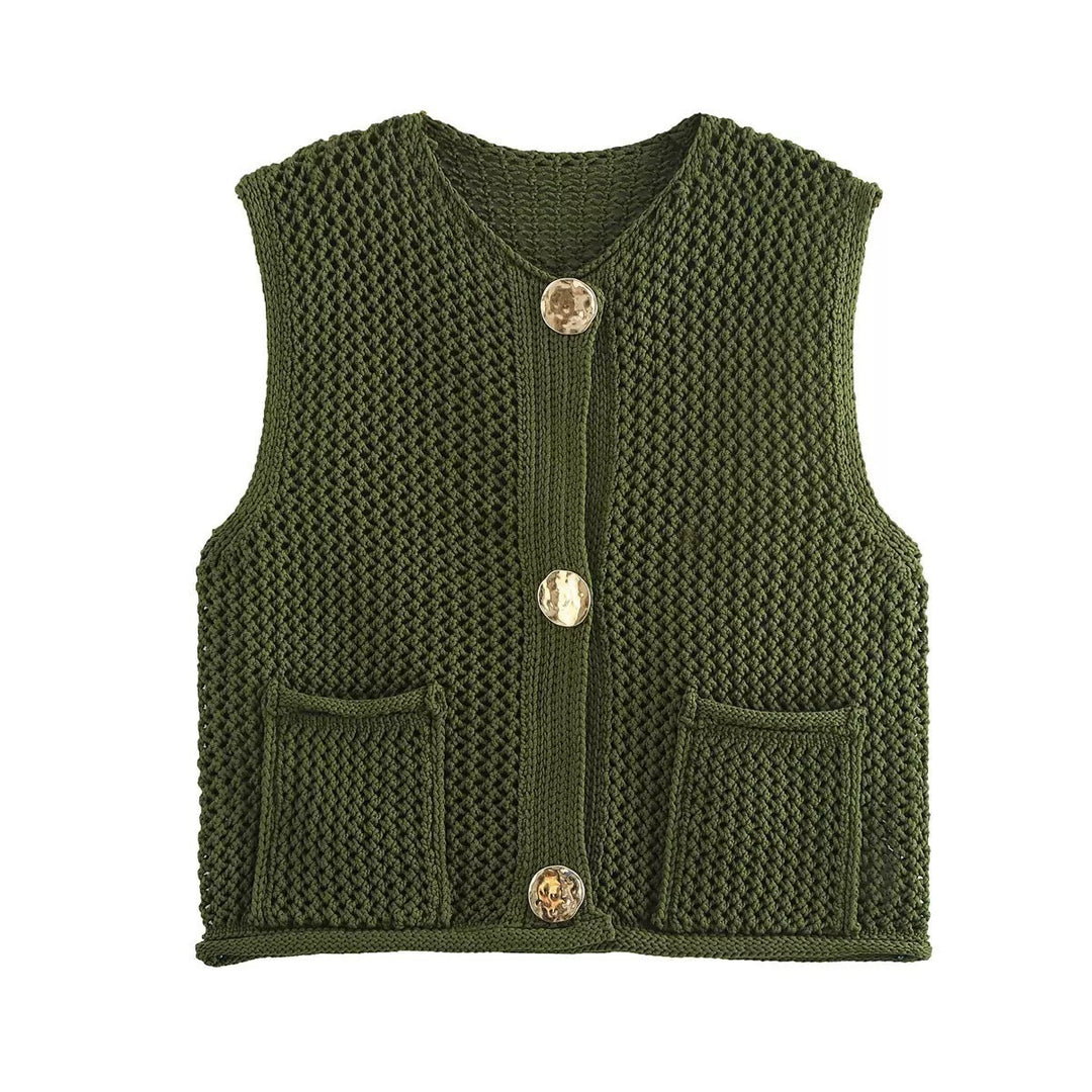 Damen Strickweste mit Knopfdetails und praktischen Taschen EB