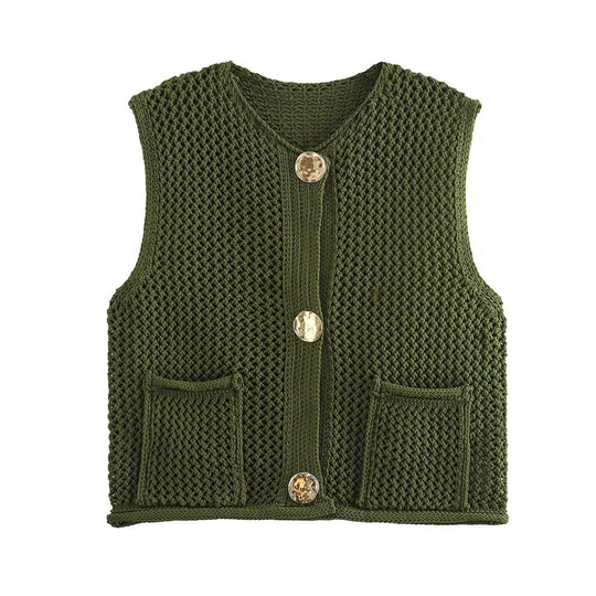 Damen Strickweste mit Knopfdetails und praktischen Taschen EB
