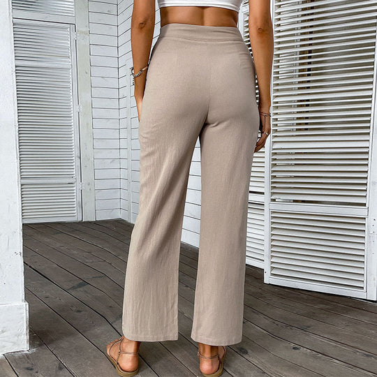 Damen lässige Palazzo-Hose mit hochgeschnittenem Taillenbund und eleganten Falten EB