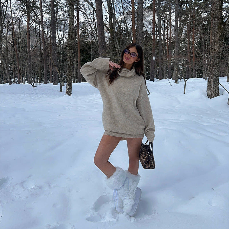 Damen Oversized Strickpullover mit hohem Kragen EB