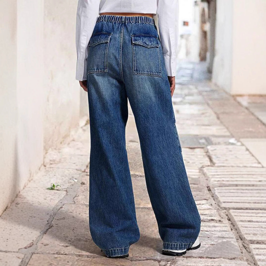 Damen Weit geschnittene Jeanshose mit elastischem Bund EB