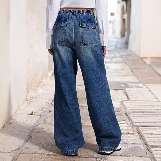 Damen Weit geschnittene Jeanshose mit elastischem Bund EB
