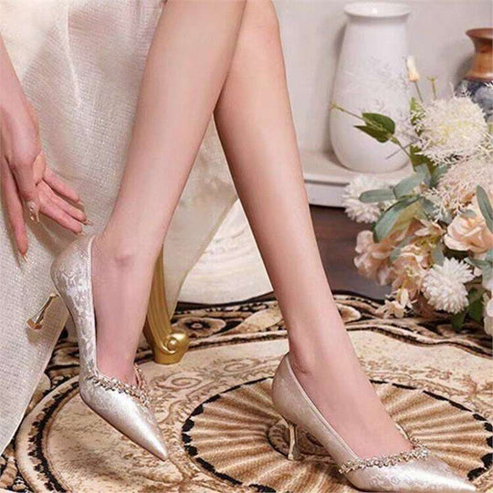 Damen elegante spitze Pumps mit Kristallverzierung EB
