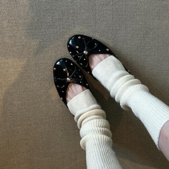 Damen Ballerinas mit modischem Schleifendesign und dekorativem Perlenbesatz EB