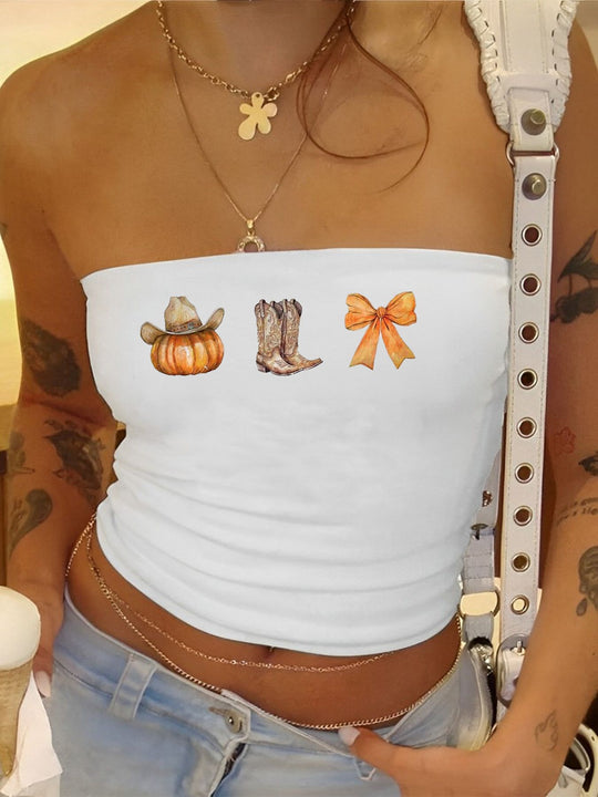 Damen Bandeau-Top mit fröhlichem Gespenster-Motiv EB
