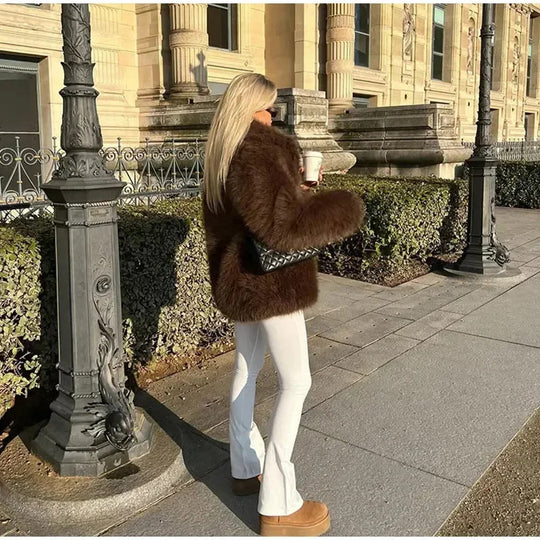 Damen Flauschige Felljacke mit weitem Schnitt EB