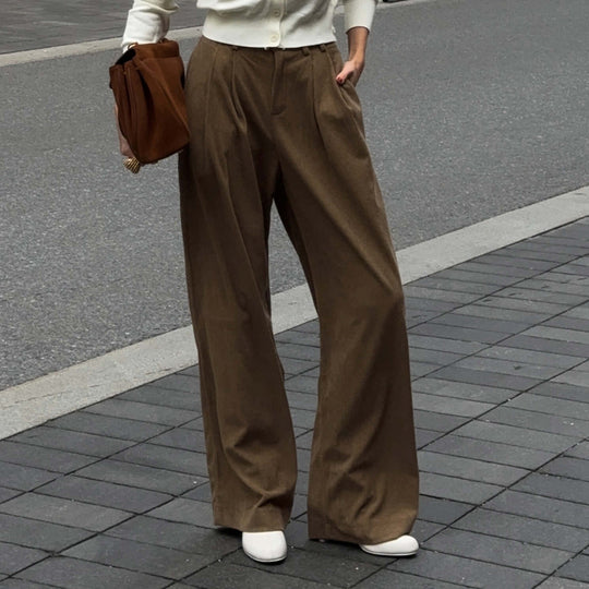 Damen Weite Cordhose mit Falten EB