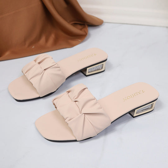 Damen Modische Flachsandalen mit elegantem Rüschendesign und stilvollem Blockabsatz EB