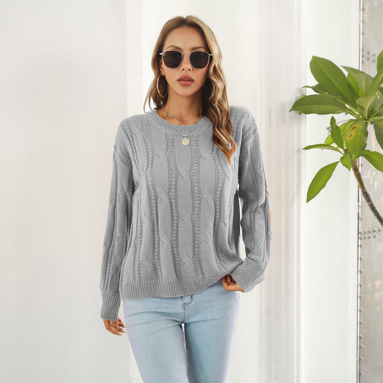 Damen Grobstrickpullover mit einzigartigem Zopfmuster und lässigem Schnitt EB