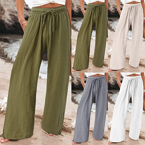 Damen lässige weit geschnittene Sommerhose mit elastischem Bund und praktischen Seitentaschen EB