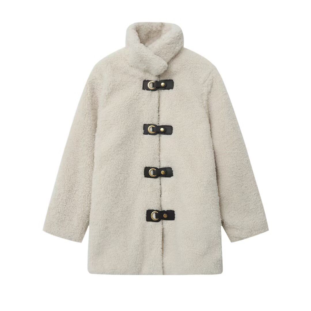 Damen kuschelige Fleecejacke mit dekorativen Knopfverschlüssen EB