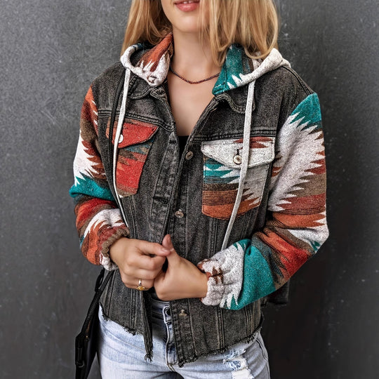 Damen Denimjacke im lässigen Boho-Stil mit Kapuze EB