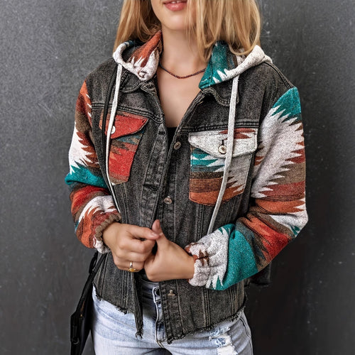 Damen Denimjacke im lässigen Boho-Stil mit Kapuze EB
