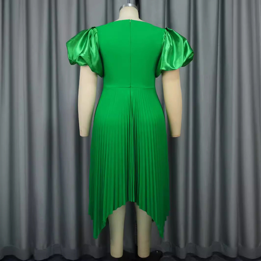 Damen Plissiertes Kleid mit Puffärmeln EB