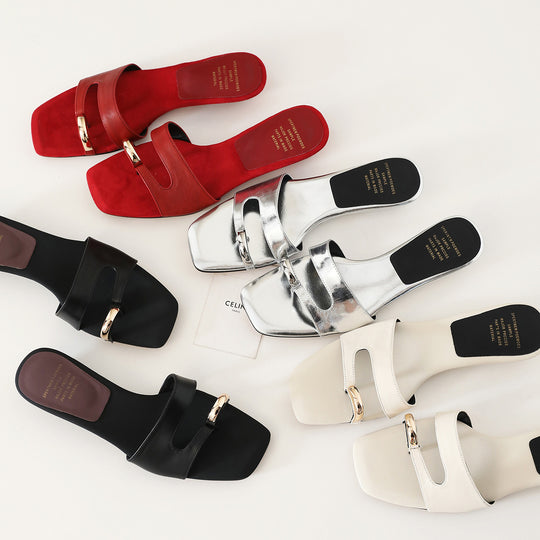Damen modische Slides mit exklusivem Kettendetail EB