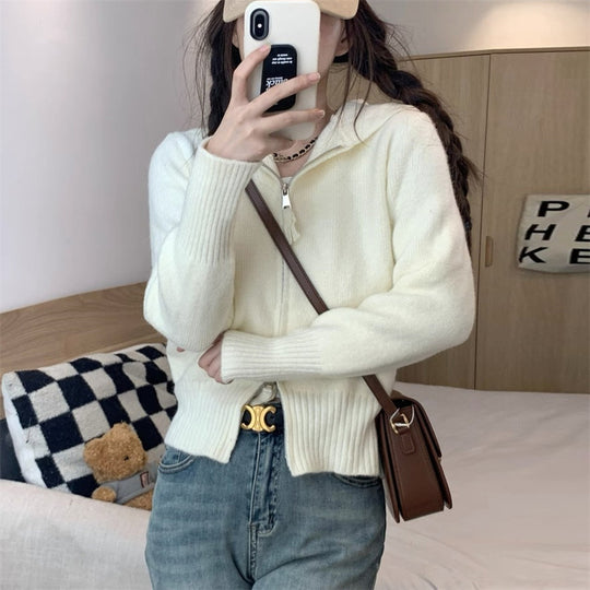 Damen Strickjacke mit hohem Kragen und Reißverschluss EB