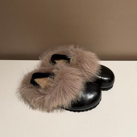 Damen Komfortable Clogs mit warmem Fellkragen und rutschfester Sohle EB
