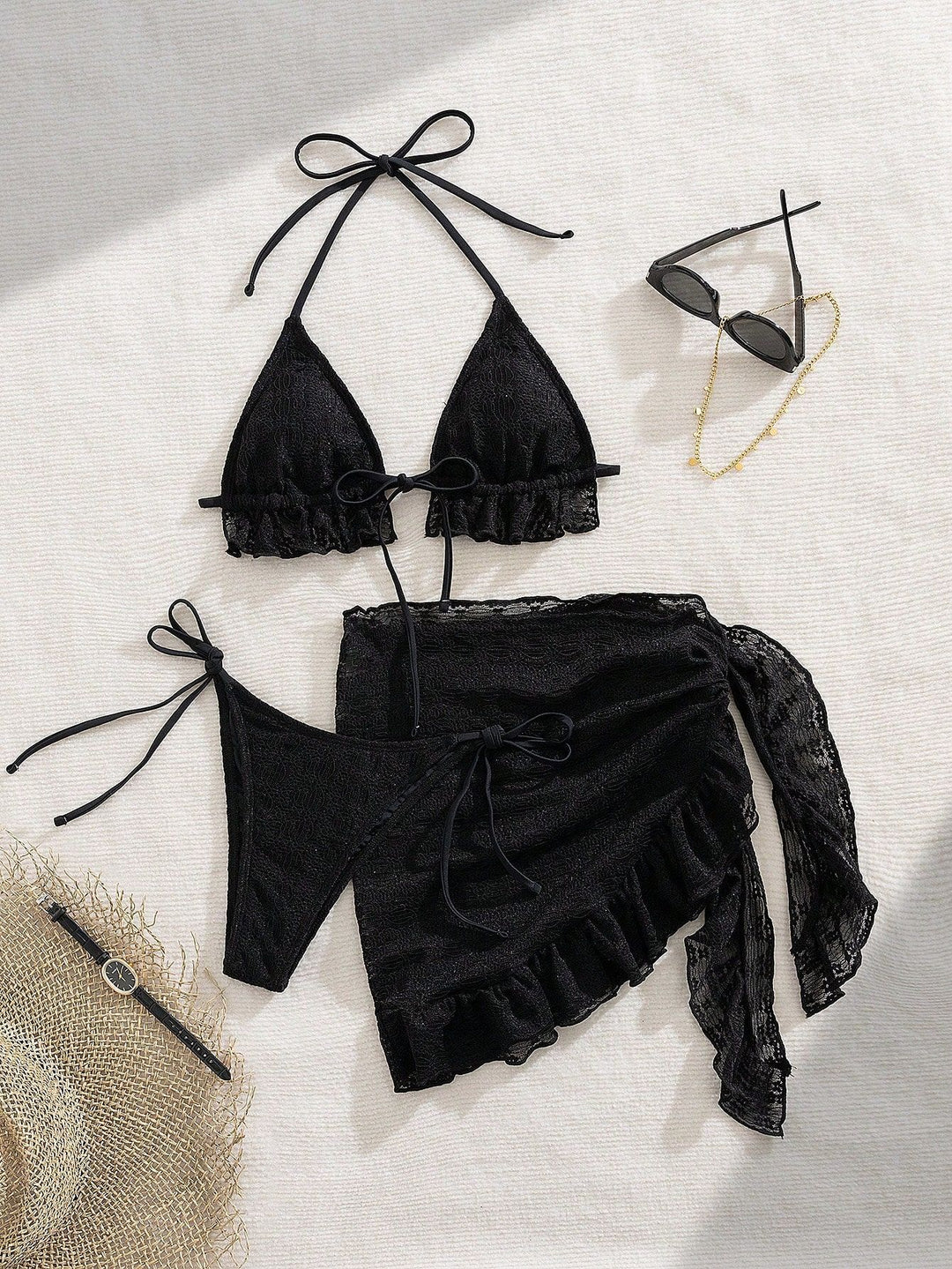 Damen Bikini-Set mit raffinierten Rüschendetails und elegantem Wickelrock EB