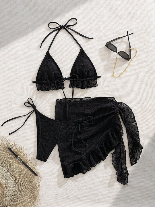 Damen Bikini-Set mit raffinierten Rüschendetails und elegantem Wickelrock EB
