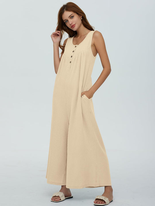 Damen Lässiger Jumpsuit mit Knopf-Details und seitlichen Taschen EB