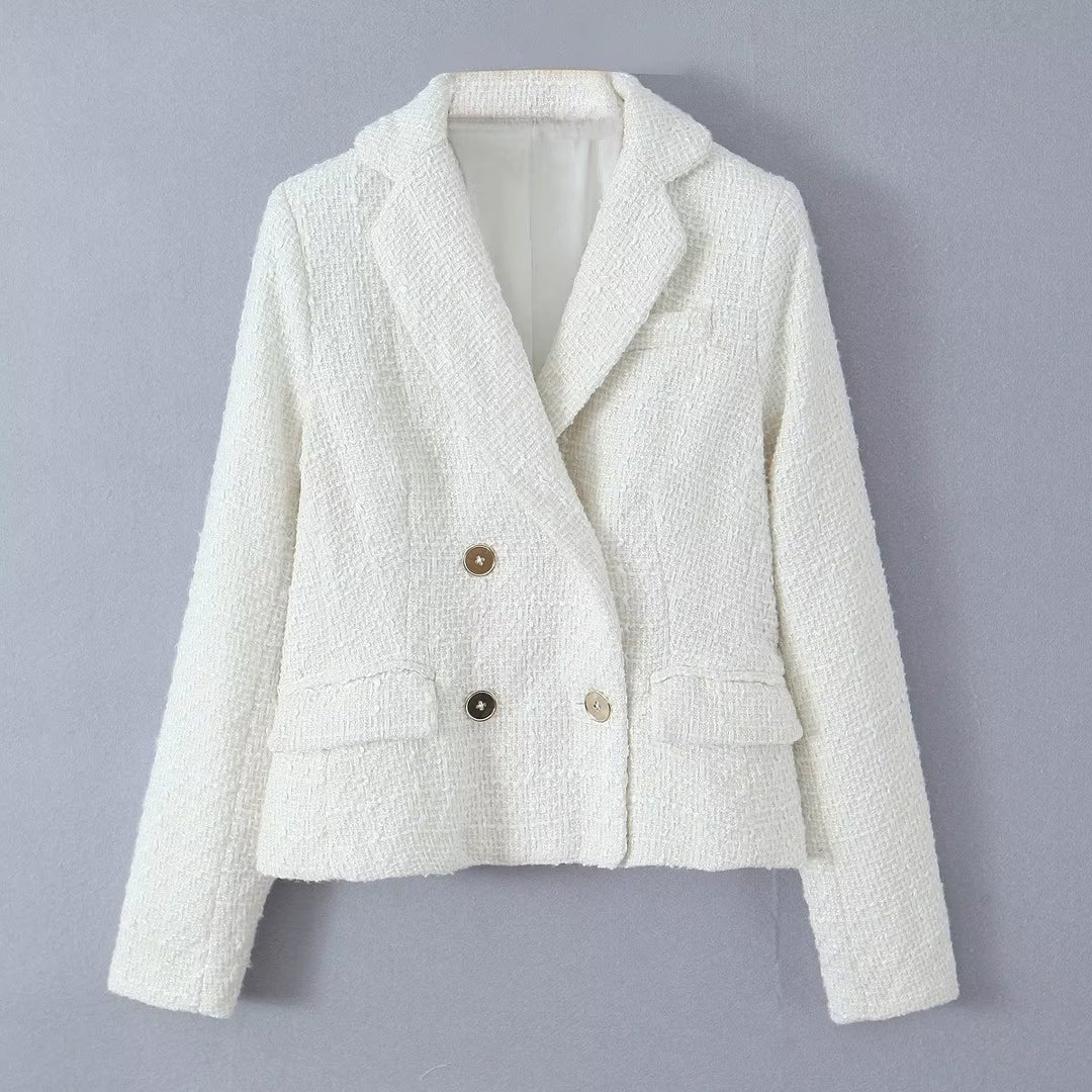 Damen elegante Double-Breasted Blazerjacke mit strukturiertem Gewebe EB