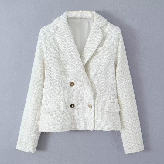 Damen elegante Double-Breasted Blazerjacke mit strukturiertem Gewebe EB