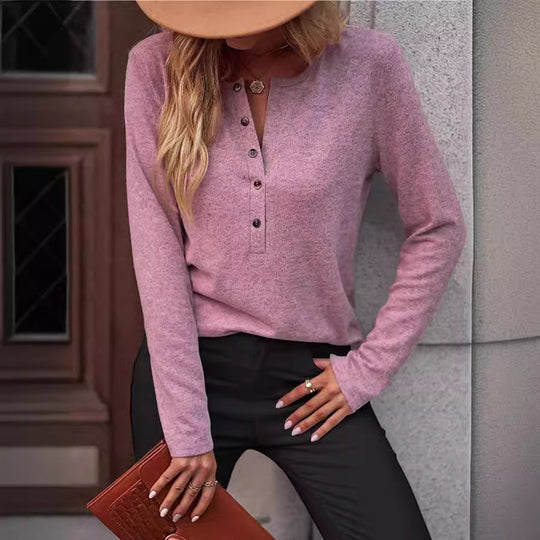 Damen Bequemes Langarmshirt mit Knopfdetail EB
