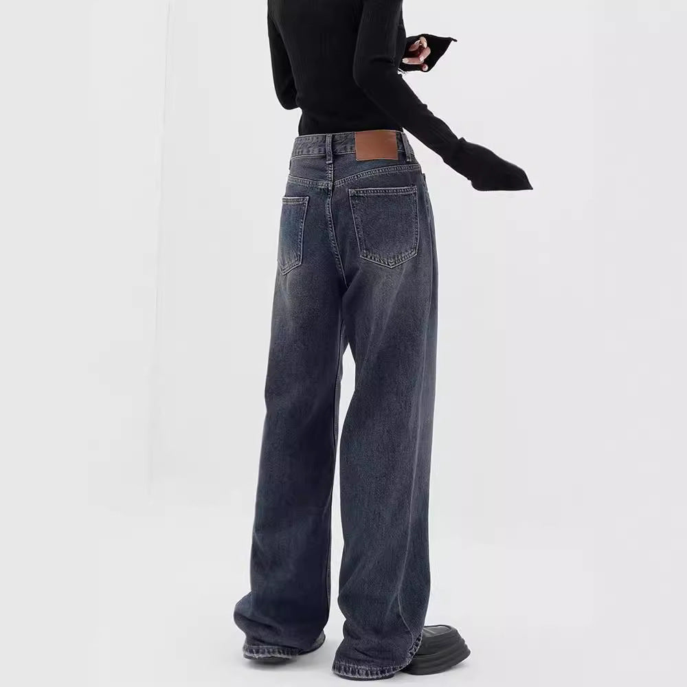 Damen Weite Denim-Hose mit extravagantem Schnitt und hohem Taillenbund EB