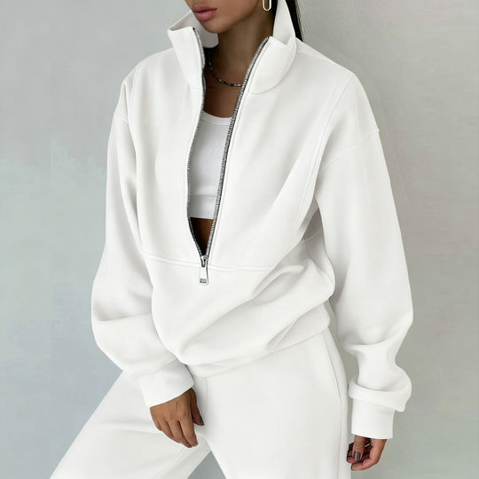 Damen nan Oversize Halbzip-Sweatshirt mit hohem Stehkragen und verdeckter Kängurutasche EB