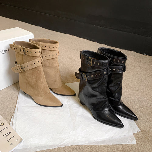 Damen Stiefeletten mit modischem Riemen und elegantem Blockabsatz EB