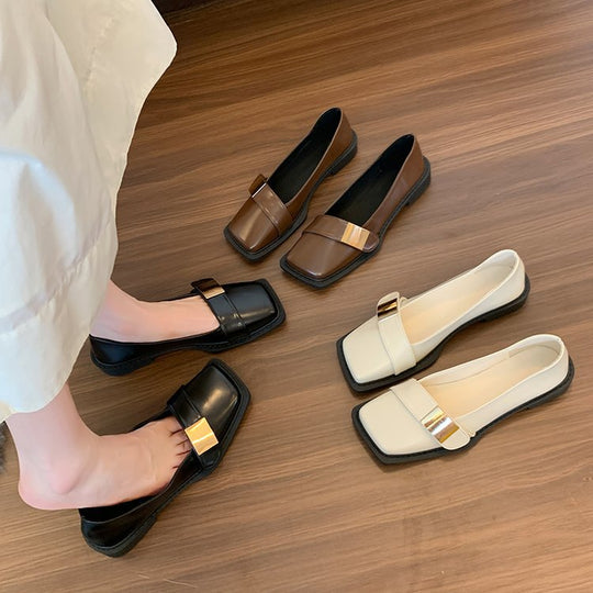Damen elegante Ballerinas mit schickem Riemen und komfortablem Blockabsatz EB